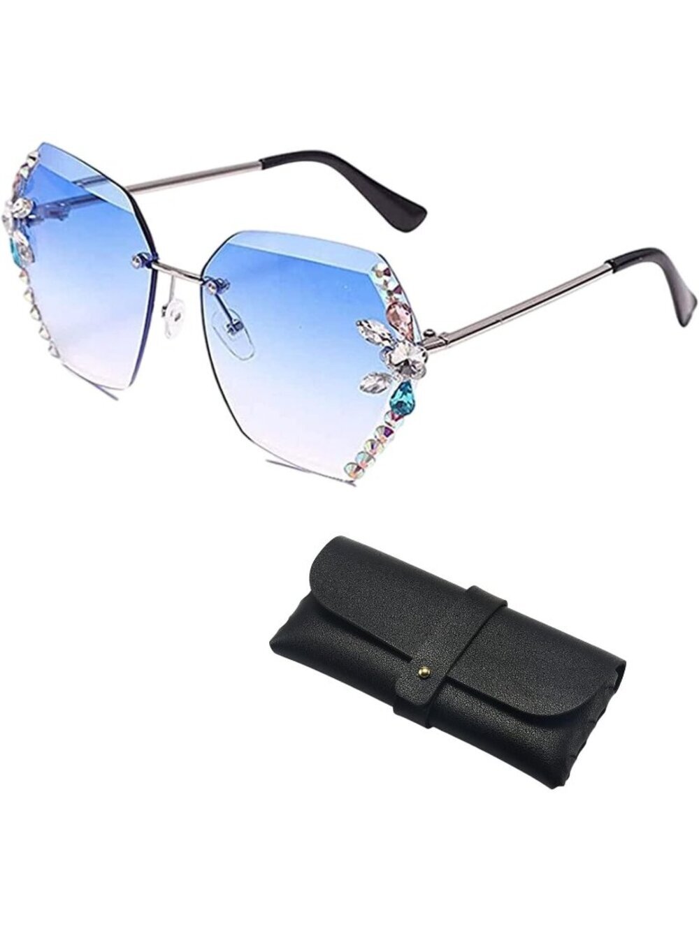 Women's Sunglasses for Beach Summer with Eyeglass Case Sun Glasses A-Blue Pink